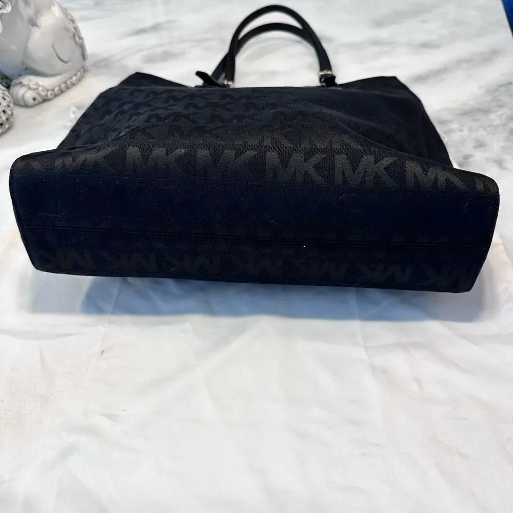 Michael Kors Canvas Logo Tote Bag Adjustable Strap Black Large Excellent Conditi